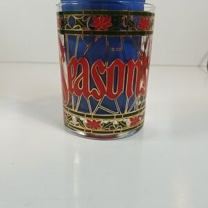 Houze 'Seasons Greetings' Glass Drink Tumbler Red & Green‎ Gold Rim Vintage